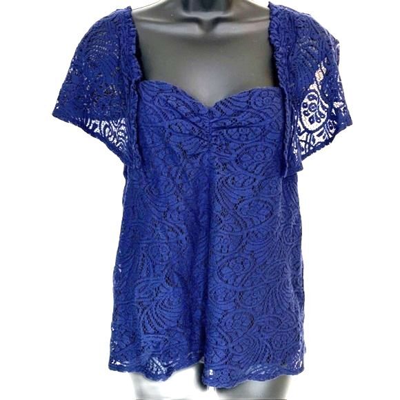 HINGE Flutter Sleeve Lace Top Navy Size Small NWOT - Picture 4 of 10